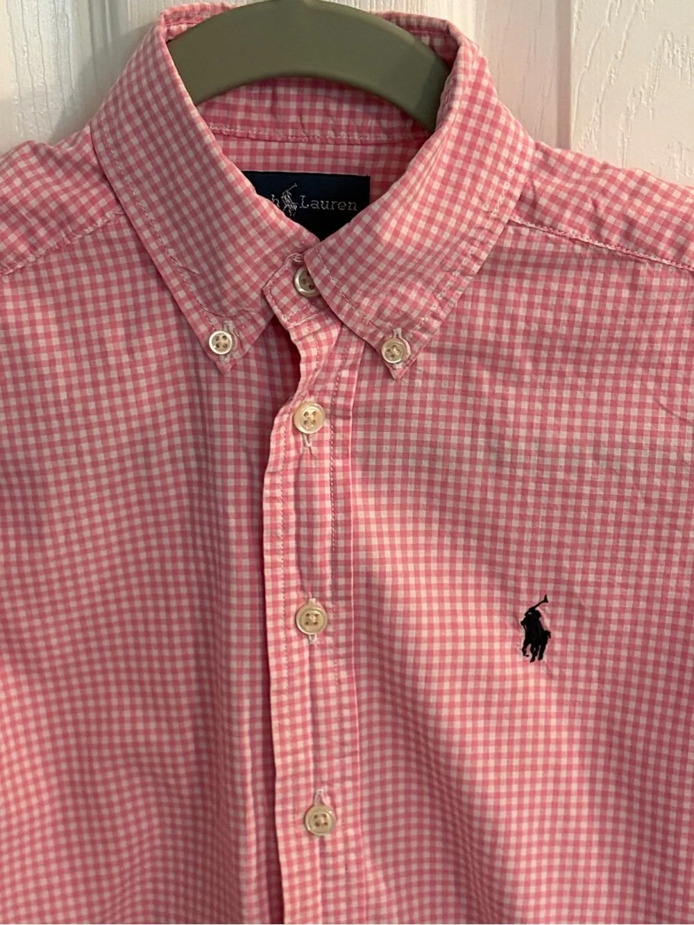 Ralph Lauren Boys Classic Long-Sleeve Pink/White Check Button-Down Shirt Size 8